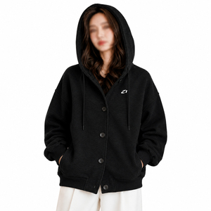 Private Label Women's Hooded Button Front <b>Jacket</b> Heavy Cotton Fleece Oversized Casual Streetwear Global Supply Factory Direct - Product Image 1