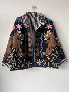 Veste d'hiver matelassée réversible en velours brodé à imprimé animal, col montant, logo au dos, chauffante, en coton écologique, style printemps - Product Image 4