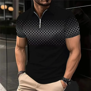Nouveau Polo Décontracté Homme à Motifs Géométriques Imprimé Numérique 3D, Manches Courtes, Fermeture Éclair, Coupe Slim - Product Image 3