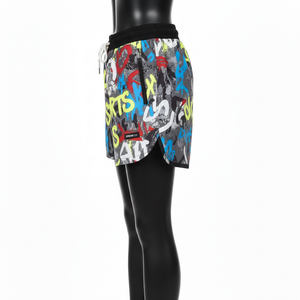 Shorts coupe-vent légers en polyester 120 GSM, gris, multicolores, impression par sublimation graffiti, logo personnalisé, pour femmes - Product Image 2