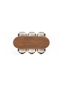 Table à manger ovale moderne en bois avec pieds côtelés et fauteuils assortis pour usage domestique, design stable pour villa, hôtel, réunion - Product Image 2