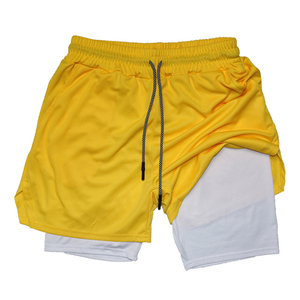 Double <b>Layer</b> Sublimation Front Logo Breathable 100% Cotton Gym Shorts 5 Inch Inseam High Street Style for Adult Men - Product Image 5
