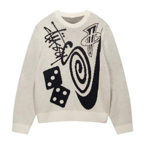 <b>Mens</b> Designer Cotton Printed Sweater Custom Pattern Jacquard Oversized Logo Front/Back Winter Pullover Breathable Anti-Shrink - Product Image 1