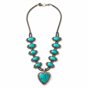 Collier Cœur Fleur de Squash Style Turquoise, Bijou Western Perlé et Fait Main pour Femme, Idéal Cadeau - Product Image 2