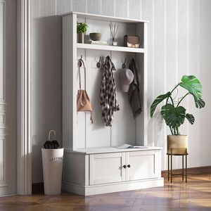 Appendiabiti Minimalista Bianco con Panca per Ingresso, Mobile Portaoggetti in MDF per Soggiorno, Casa o Hotel - Product Image 2