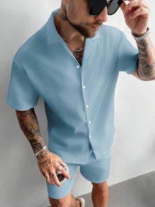T-shirt pour homme personnalisé, ensemble deux pièces, couleur unie, manches courtes, col rond, 100% coton, tricoté sans couture, séchage rapide, 280g - Product Image 5