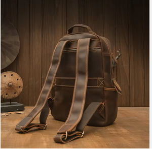 genuine leather laptop <b>backpack</b> handmade durable vintage stylish secure padded compartment spacious unisex travel college - Product Image 5