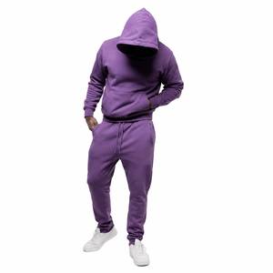 Conjunto Deportivo Unisex Morado con Capucha, Sudadera y Pantalones de Color Sólido con Cierre de Cordón y Bolsillos Laterales - Product Image 2