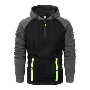 Sudadera con Capucha para Hombre, Manga Raglán, Diseño con Bolsillo y Media Cremallera, Corte Regular, Estilo Casual para Otoño, Beige, Negro, Naranja - Product Image 2