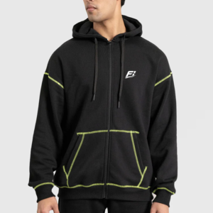 Sudadera con capucha de algodón y forro polar para hombre, con cremallera completa, hombros caídos, costuras en contraste, logotipo personalizado, proveedor mayorista 2026 - Product Image 1