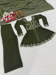 TENNECY Heavy Crunchy Silk Material with 5mm Sequence Embroidery Work <b>Top</b>-Palazzo with Dupatta Party Style All Seasons - Product Image 4