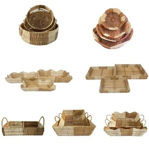 HALF & HALF Tray Holder Tray Set Serving, Scalloped Rattan Tray Pantry Organizer <b>Home</b> <b>Essentials</b> - Product Image 1