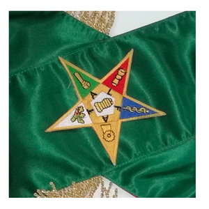 Collier d'officier maçonnique personnalisé en satin vert avec franges dorées et étoile brodée pour la loge - Product Image 6