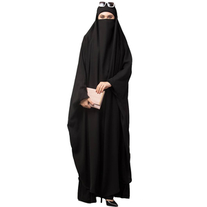 Abaya noire longue jusqu'au sol pour femme, robe ample à manches longues, coupe modeste, à capuche, couleur unie, en polyester, pour usage quotidien, style Moyen-Orient - Product Image 6