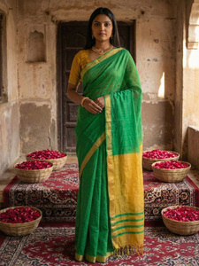 Sari décontracté en coton imprimé ethnique avec chemisier, séchage rapide, toutes saisons, coupe classique - Product Image 2