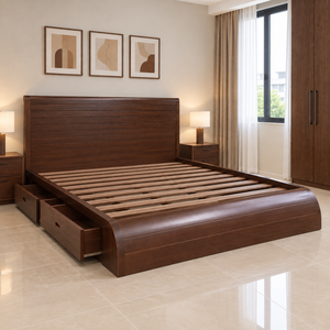 Cadre de lit de rangement en bois massif avec tête et pied de lit incurvés, fabricant de meubles de chambre modernes - Product Image 5