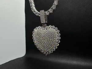 Pendentif Cœur en Argent Moissanite, Collier de Luxe Sertie de Pierres, Bijou Tendance Hip Hop, Idéal Cadeau - Product Image 6