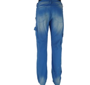 Pantalon cargo bleu pour homme, taille mi-haute, imprimé floral, coupe classique, style décontracté, en denim tissé - Product Image 4