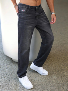 Jeans de Mezclilla para Hombre, Diseño Nuevo, Corte Holgado y Recto, Color Negro Lavado, Cintura Media, Transpirables, de Algodón, Spandex y Poliéster - Product Image 6