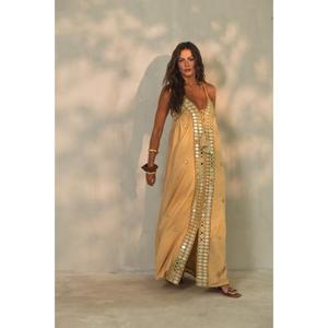 Robe d'été élégante et sexy pour femme, faite à la main, en viscose, sans manches, à volants, col en V, style bohème, taille naturelle, idéale pour les fêtes - Product Image 1