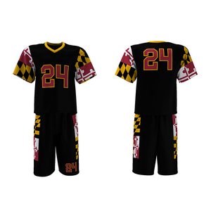 Ensemble de maillot de football noir pour homme avec impression du drapeau du Maryland, numéro 24, manches courtes sublimées, uniforme respirant en polyester pour adultes - Product Image 5