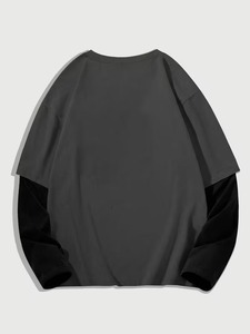 เสื้อยืดคอกลมแขนยาวสองชั้นสำหรับผู้ชาย สไตล์สตรีท พิมพ์ลายกราฟิกคุณภาพสูงจากผ้าฝ้าย ล้างสีแบบแอซิด พร้อมลายภาพถ่าย - Product Image 2