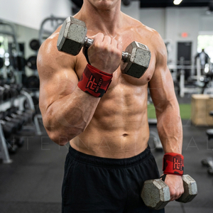 Bandes de compression élastiques en nylon personnalisées pour poignets, motif camouflage rouge, pour haltérophilie, entraînement en salle, powerlifting et fitness - Product Image 4