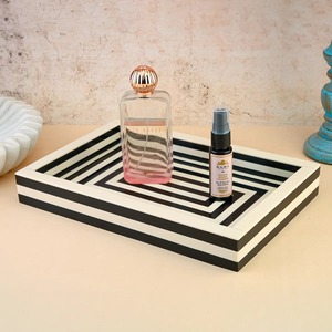 Rectangular Wooden <b>Serving</b> <b>Tray</b> With <b>Black</b> And Cream Geometric Pattern Minimalist Design Dishes And Plates For Home <b>Serving</b> Use - Product Image 5