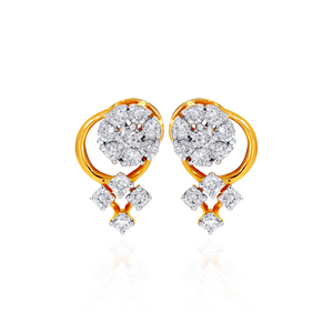 Luxury Gold Plated Floral Cluster Drop <b>Earrings</b> with Sparkling Clear Stone Flower Design and Geometric <b>Dangle</b> Accents - Product Image 1