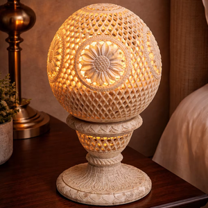 Lámpara Decorativa Art Deco Tallada a Mano, Lámpara de Piedra de Mármol Hecha a Mano, Iluminación Interior Elegante para Diwali - Product Image 1