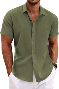 Camisa Casual con Botones para Hombre Fly Fit 2025, 100% Algodón Orgánico Transpirable, Satinado, Estilo Urbano, Manga Corta, para Playa y Verano - Product Image 1