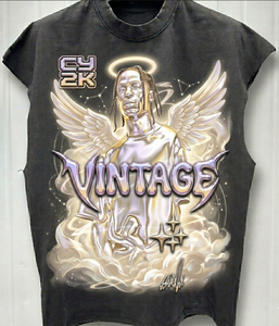 Camiseta sin mangas para hombre, de algodón 100%, de cuello simulado, de secado rápido, con estampado gótico, de corte regular, de gramaje alto, estilo musculoso. - Product Image 5