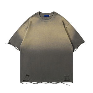 T-shirts personnalisés pour hommes, coupe oversize, délavés à l'acide, effet usé, 100% coton, couleur unie, manches courtes, épaules tombantes, décontractés et respirants - Product Image 3