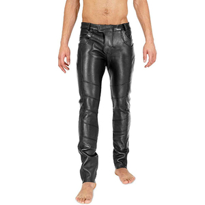 Pantalones de Motociclista para Hombre, Negros, Recubiertos de PU, Cintura Alta, Cierre de Cremallera, Bolsillos Laterales, Corte Recto, Resistentes, para Invierno - Product Image 1