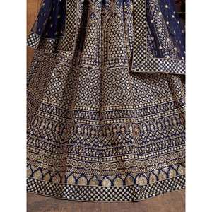 Adorable Lentejuelas Azul Marino Seda Cruda Lehenga Choli Con Dupatta - Product Image 2