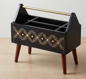 Organiseur de cuisine en bois, unités de rangement en bois, étagères, chariot de rangement noir thermolaqué, organisateurs de rangement domestique - Product Image 1