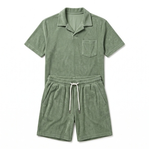 Conjunto de Polo y Pantalones Cortos de Verano para Hombre, Estilo Resort, en Tejido de Rizo, OEM, ODM, Venta al Por Mayor, Logotipo Personalizado, MOQ Bajo - Product Image 3