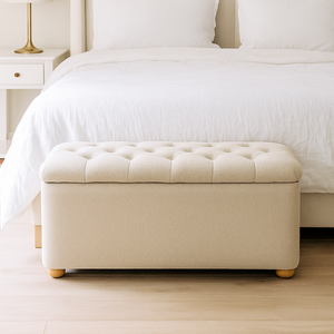 Banco de almacenamiento otomano de tela tapizada beige moderno para dormitorio, hotel o apartamento para uso hospitalario - Product Image 5