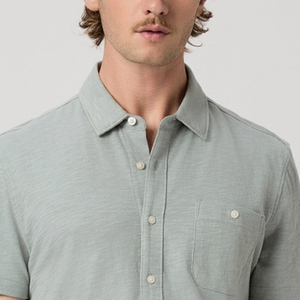 Short Sleeves Clean Look Trendy OEM Service Minimal Style And Outdoor Wear With Front Pocket T Shirt With Turn <b>Down</b> Collar Men - Product Image 2