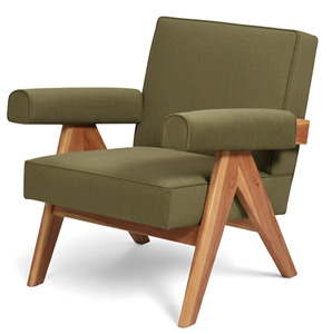 Fauteuil en velours vert olive de style Mid-Century Modern, avec pieds en bois massif en forme de V, écologique, pour chambre à coucher, appartement, design rétro de luxe, accent design. - Product Image 5