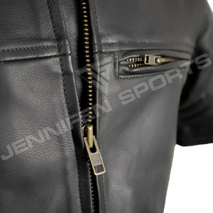Veste en cuir courte d'hiver personnalisée à demi-manches, faite à la main, pour club moto, respirante avec doublure intérieure en polyester - Product Image 2