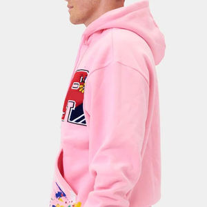 เสื้อฮู้ดสีชมพูสำหรับผู้ชาย แบบสวมหัว มีลายปักตัวอักษร ลายสาดสี เสื้อฮู้ดลำลอง สไตล์สตรีทแวร์ แขนยาว ทรงโอเวอร์ไซส์ ผ้าฝ้าย - Product Image 2