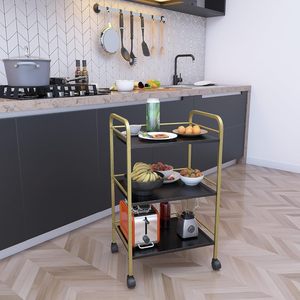 3 Tier Premium Metal Rolling Cart with <b>Wheels</b> | Black & Gold Utility Storage <b>Trolley</b> <b>for</b> Kitchen, Bathroom & Office - Product Image 6