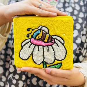 Porte-monnaie élégant et mignon fait main, orné de perles, pour le Mardi Gras, mini sac à fermeture éclair, broderie à la main, par AFZA ENTERPRISES - Product Image 1