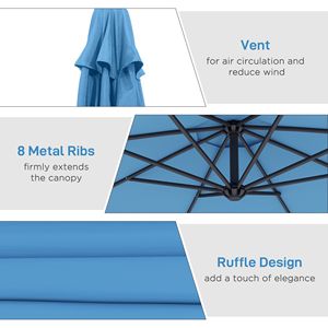 Ombrellone a braccio laterale blu da 3 m con materiale resistente ai raggi UV e all'acqua e base a croce (peso non incluso) - Product Image 6