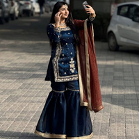 Nuovo Completo da Festa di Design con Top, Palazzo e Dupatta, Ricamo con Paillettes e Codifica in Tessuto, Abito da Donna all'Ingrosso per Esportazione