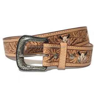 2024 Venta caliente Pin hebilla cinturón Vintage moda cuero cinturón en relieve patrón occidental cuero herramientas de mano cinturón - Product Image 3