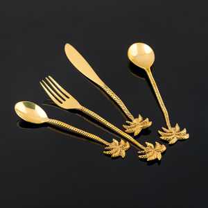 AH CREATIONS Golden Palm Leaf Design Stainless Steel Durable Flatware Set with Super <b>Mirror</b> Polish for Party Use - Product Image 1