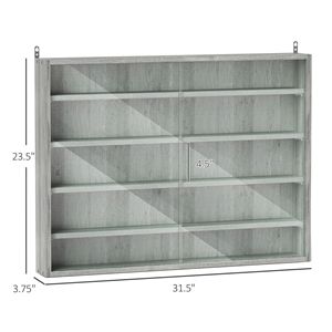 Vetrina Moderna Grigia a 5 Ripiani in Vetro con Ripiani Regolabili e 2 Porte, Montabile a Parete - Product Image 3