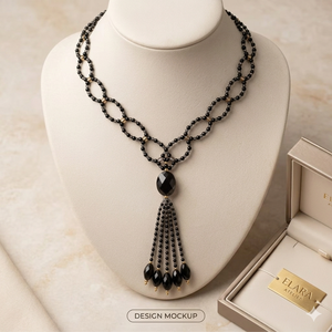 Black Stone Beaded <b>Necklace</b>-Trendy <b>Statement</b> Jewelry for Women's Weddings & Gifts SKU ABDN-20104 - Product Image 2